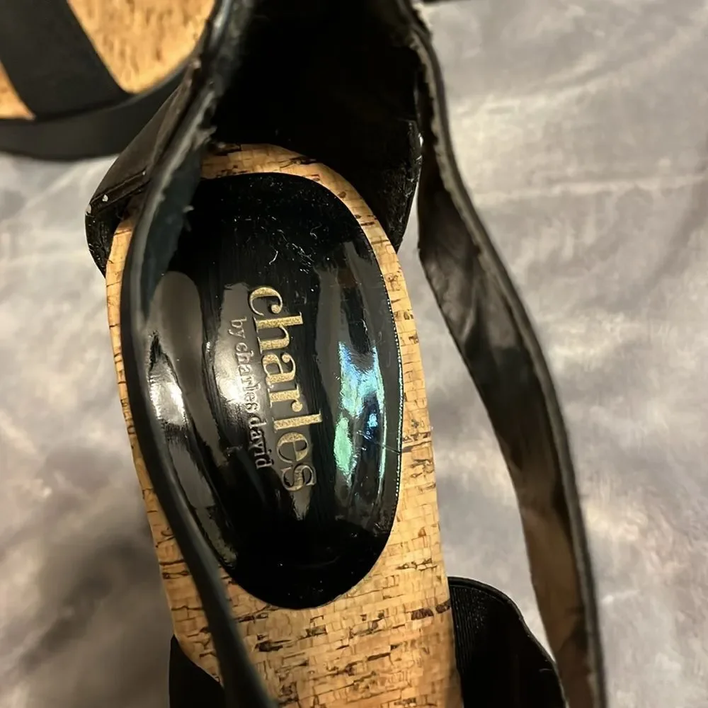 Charles By Charles David Pauline Black Elastic Wedge Sandals